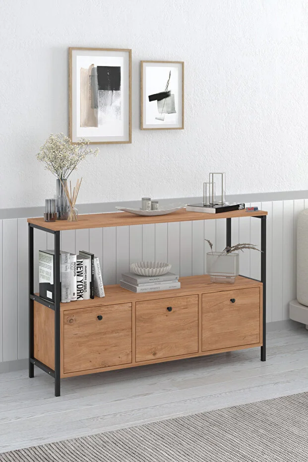 3 Kapaklı Konsol Tv Ünitesi Dresuar Çok Amaçlı Konsol Kahve Köşesi Doruk Çam